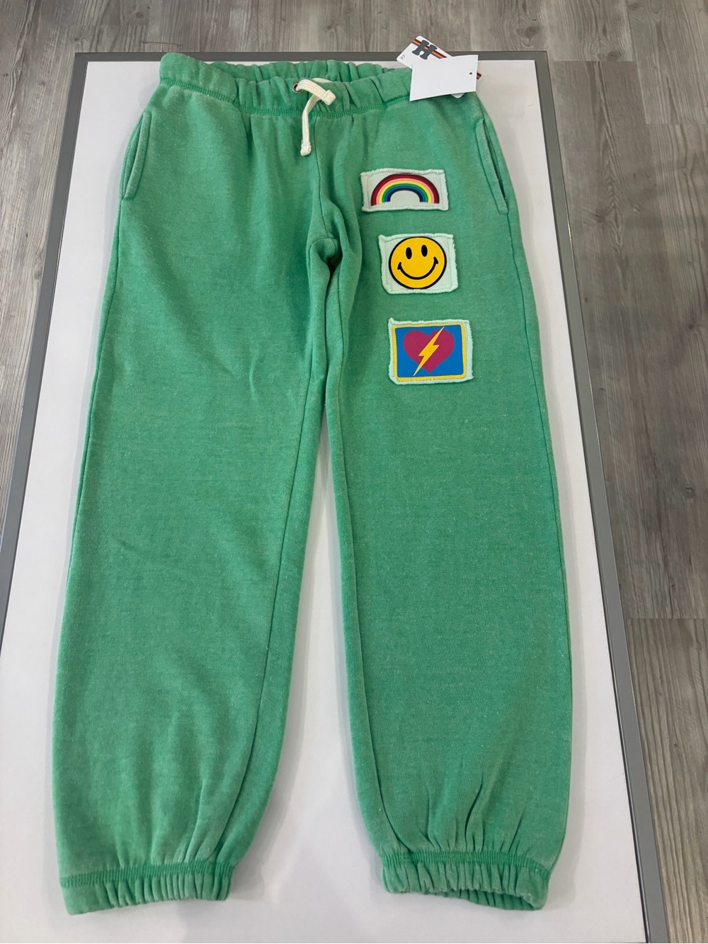 Vintage Havana Green Sweatpants with Rainbow & Smiley Patches